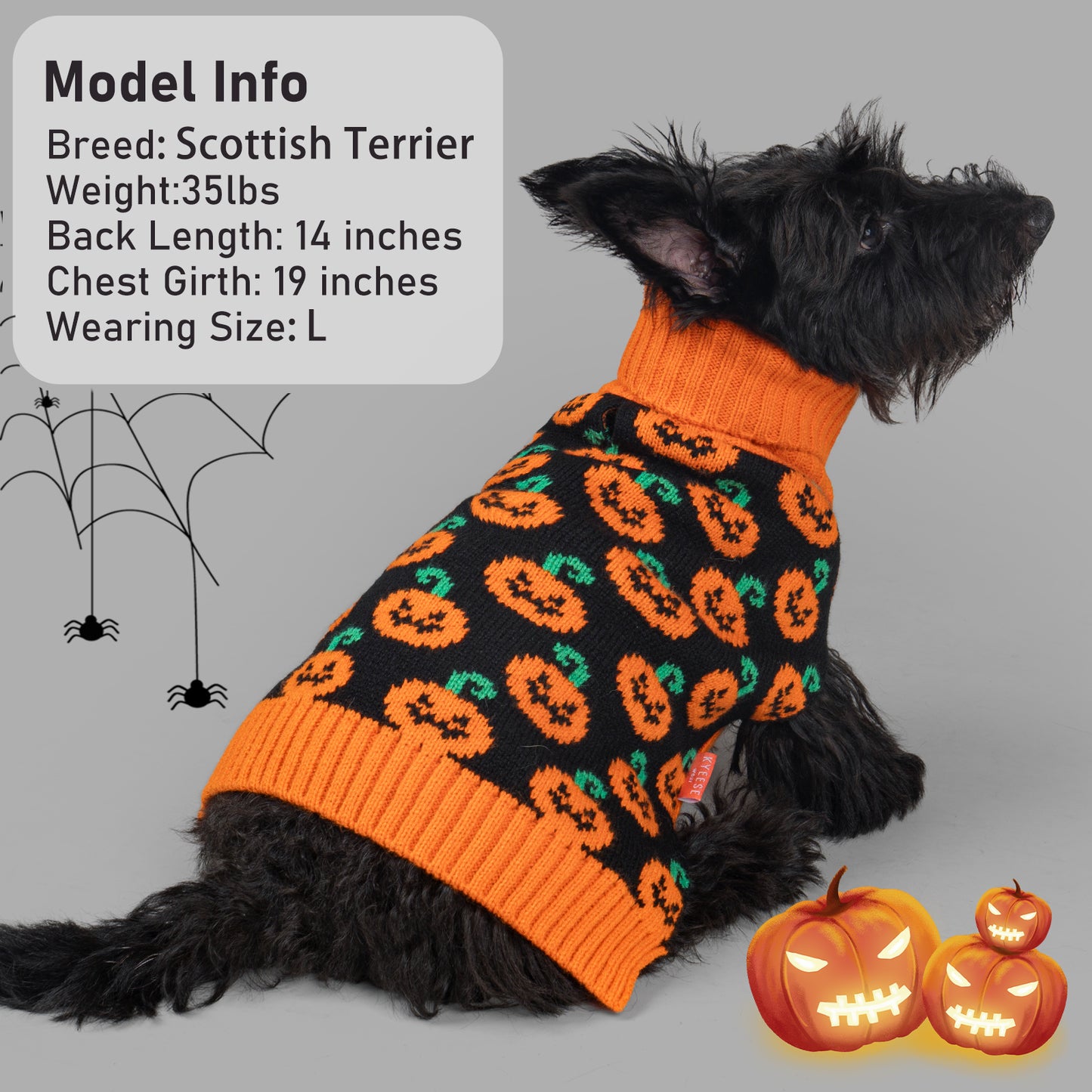 KYEESE Halloween Dog Sweater – Cute Pumpkin Turtleneck Pullover with Leash Hole