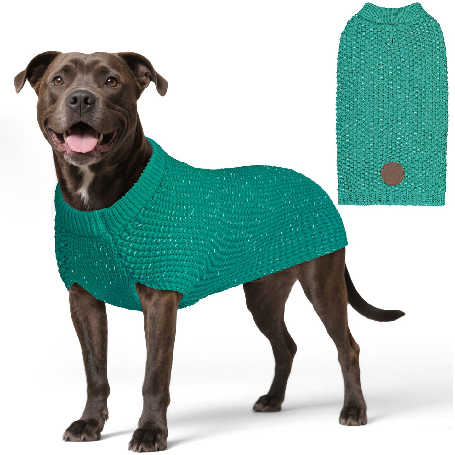 KYEESE Dog Sweater – with Leash Hole & Reflective Yarn, Thick Warm Pullover