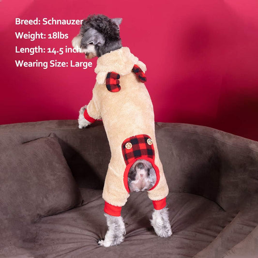 CHRISTMAS DOG PAJAMAS WITH ANTLER HOOD