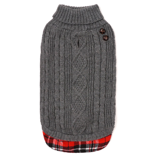 DOG GINGHAM TURTLENECK WARM SWAETER