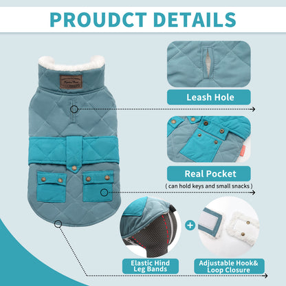 KYEESE Dog Coat-Pet Winter Coat with Leash Hole Thick Cat Clothes with Pocket Windproof Dog Jacket
