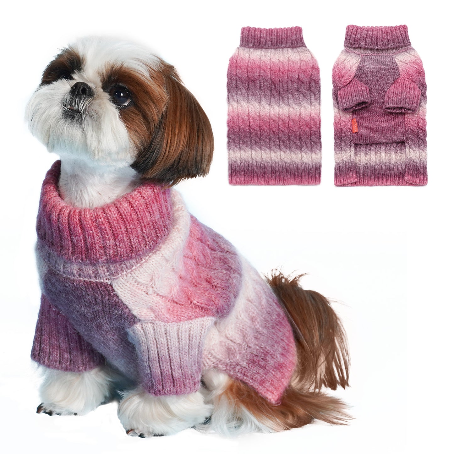 KYEESE Dog Sweaters-Color Block Fuzzy Thread Knitted Turtleneck Fall Winter Dog Sweater