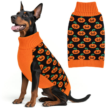 KYEESE Halloween Dog Sweater – Cute Pumpkin Turtleneck Pullover with Leash Hole