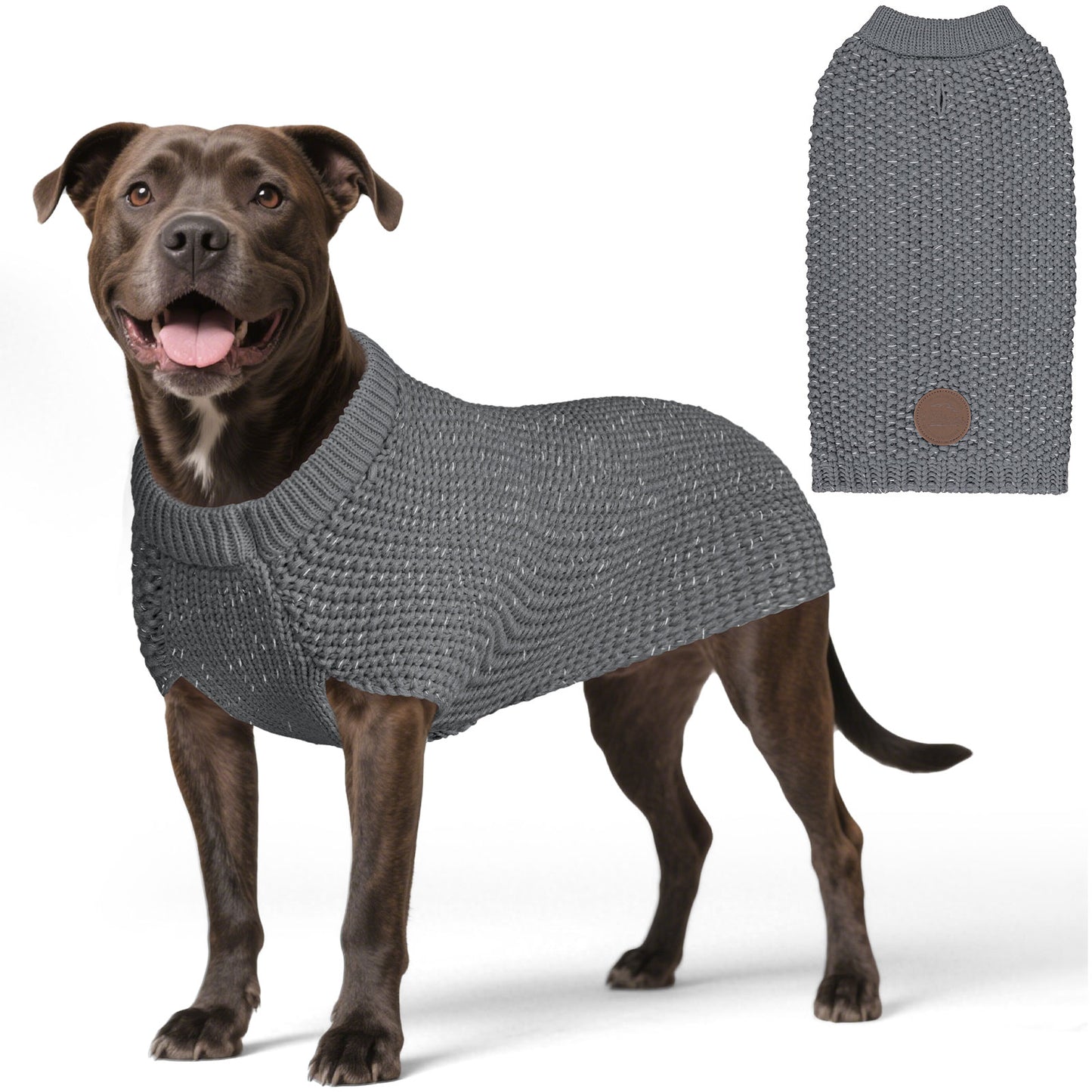 KYEESE Dog Sweater – with Leash Hole & Reflective Yarn, Thick Warm Pullover