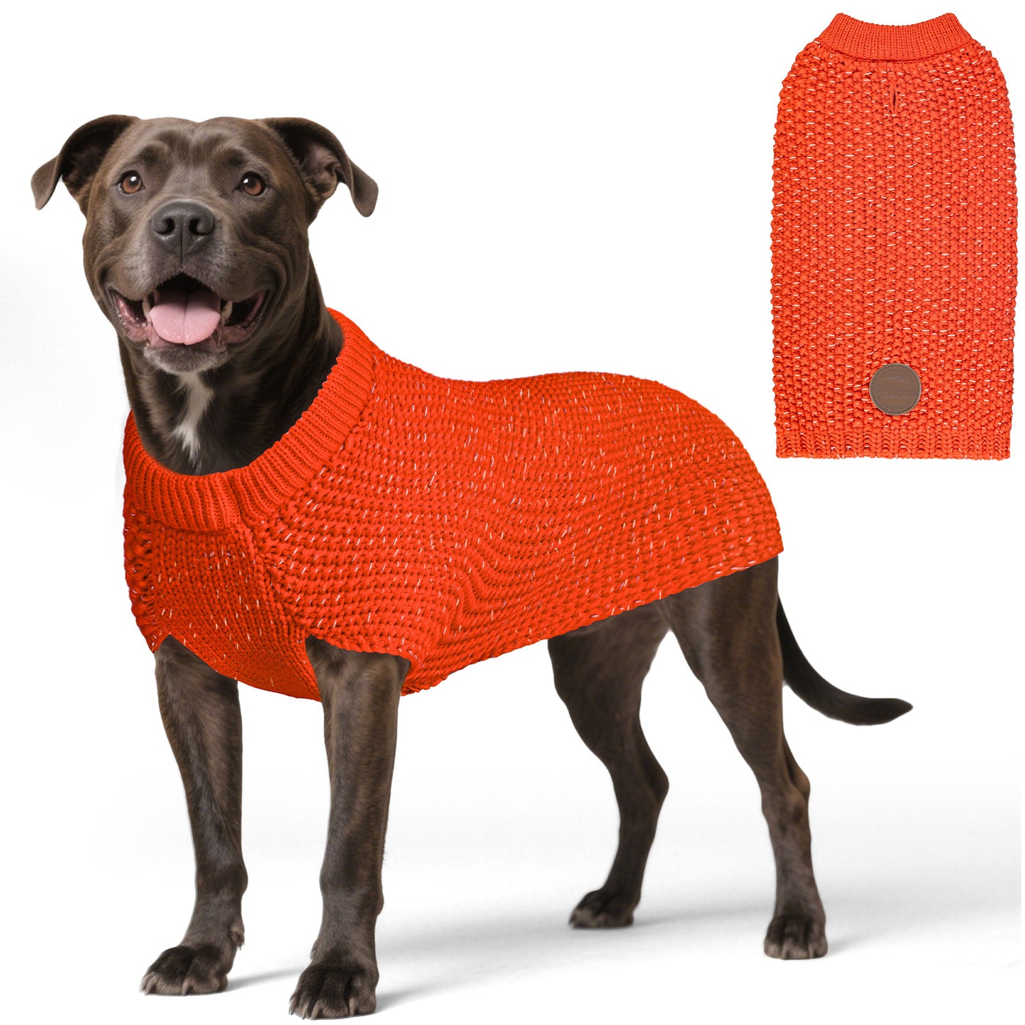 KYEESE Dog Sweater – with Leash Hole & Reflective Yarn, Thick Warm Pullover