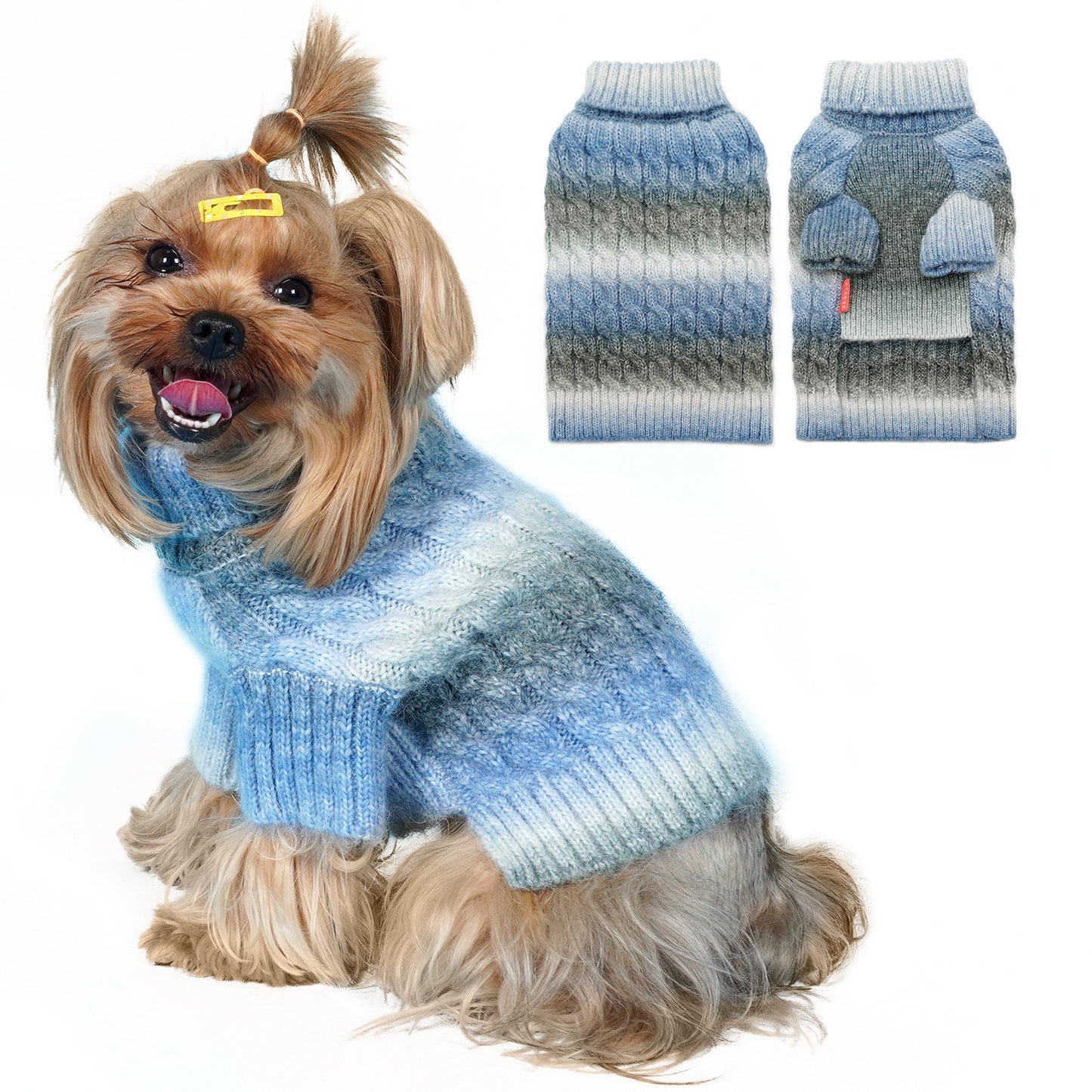 KYEESE Dog Sweaters-Color Block Fuzzy Thread Knitted Turtleneck Fall Winter Dog Sweater