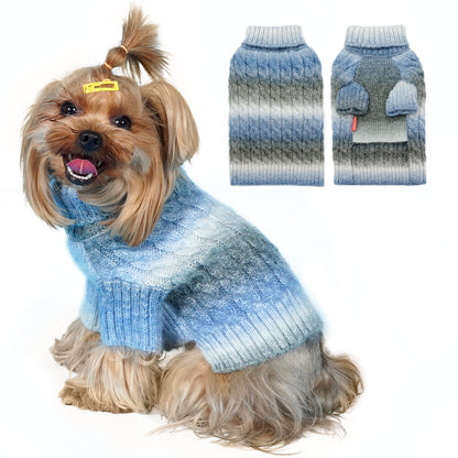 KYEESE Dog Sweaters-Color Block Fuzzy Thread Knitted Turtleneck Fall Winter Dog Sweater