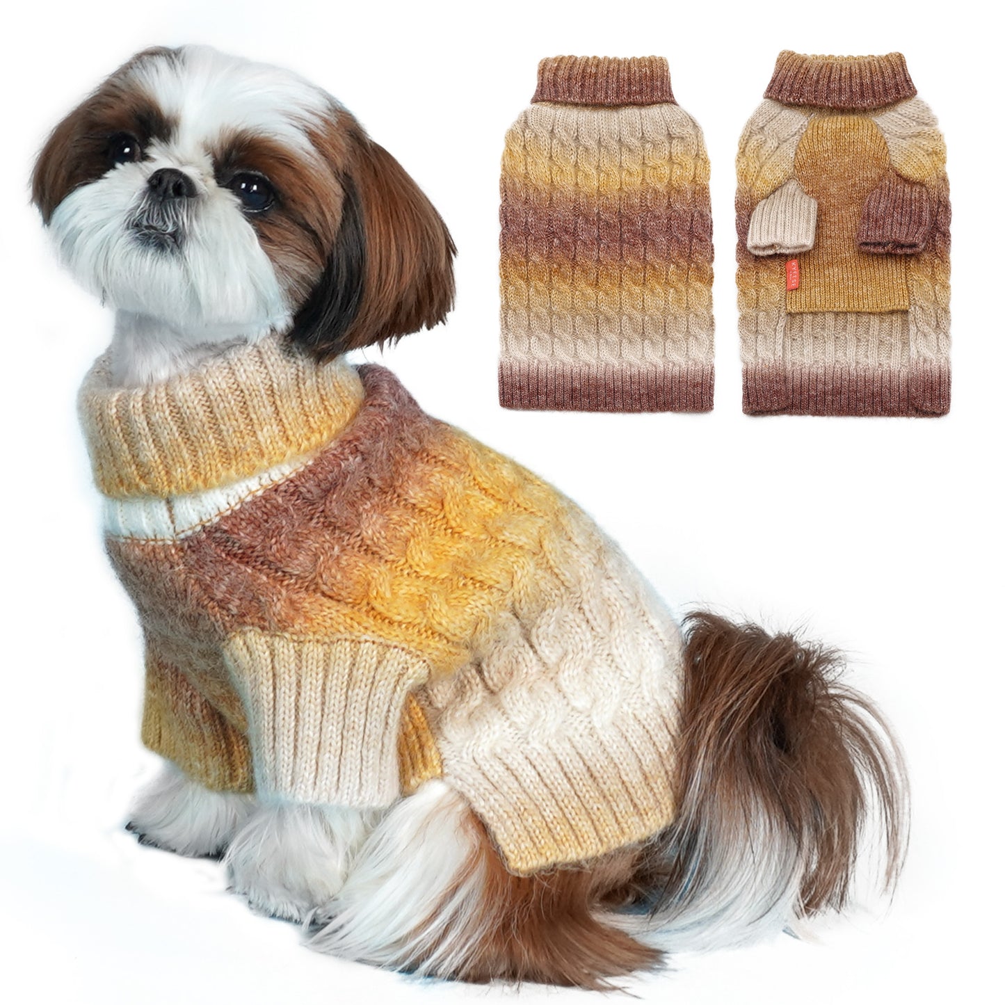 KYEESE Dog Sweaters-Color Block Fuzzy Thread Knitted Turtleneck Fall Winter Dog Sweater