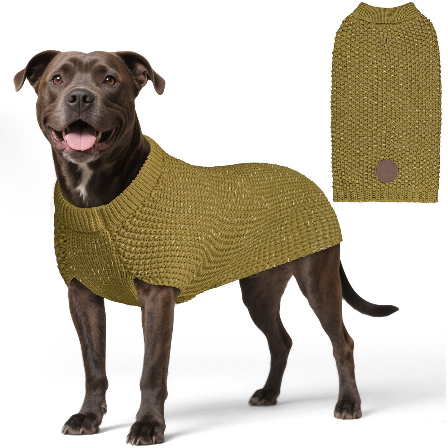 KYEESE Dog Sweater – with Leash Hole & Reflective Yarn, Thick Warm Pullover