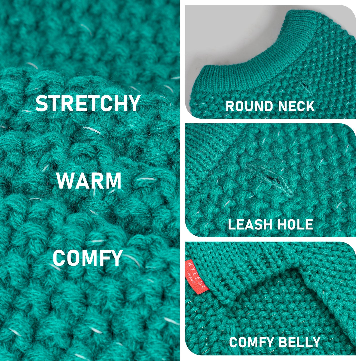 KYEESE Dog Sweater – with Leash Hole & Reflective Yarn, Thick Warm Pullover