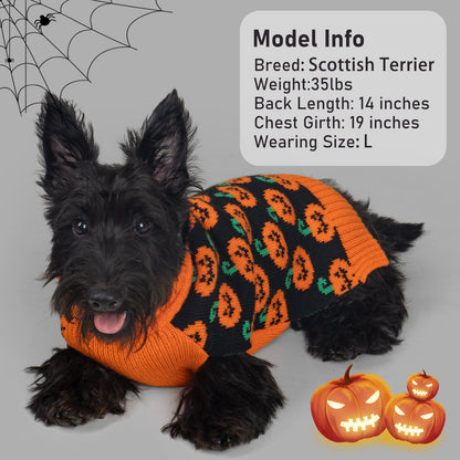 KYEESE Halloween Dog Sweater – Cute Pumpkin Turtleneck Pullover with Leash Hole