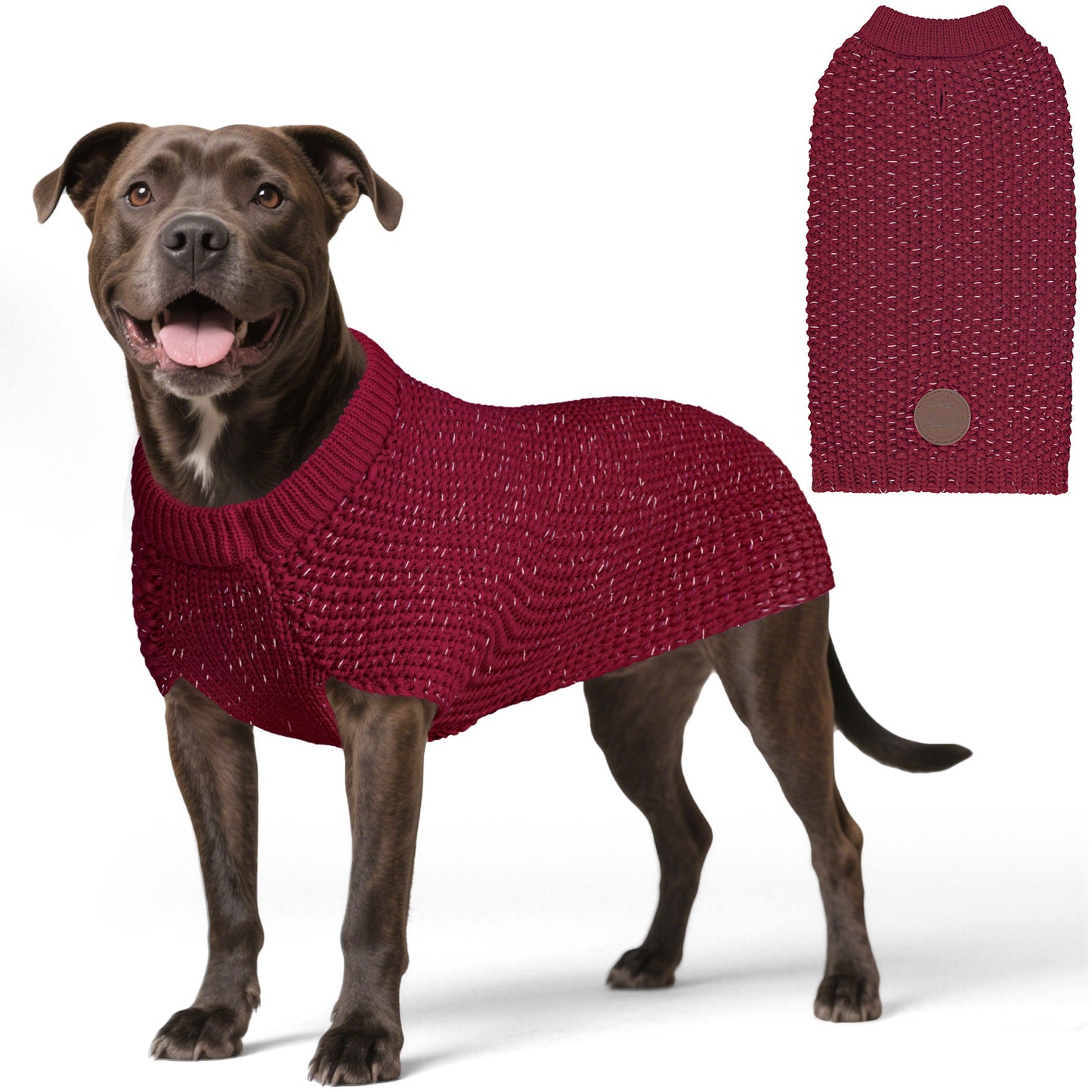 KYEESE Dog Sweater – with Leash Hole & Reflective Yarn, Thick Warm Pullover
