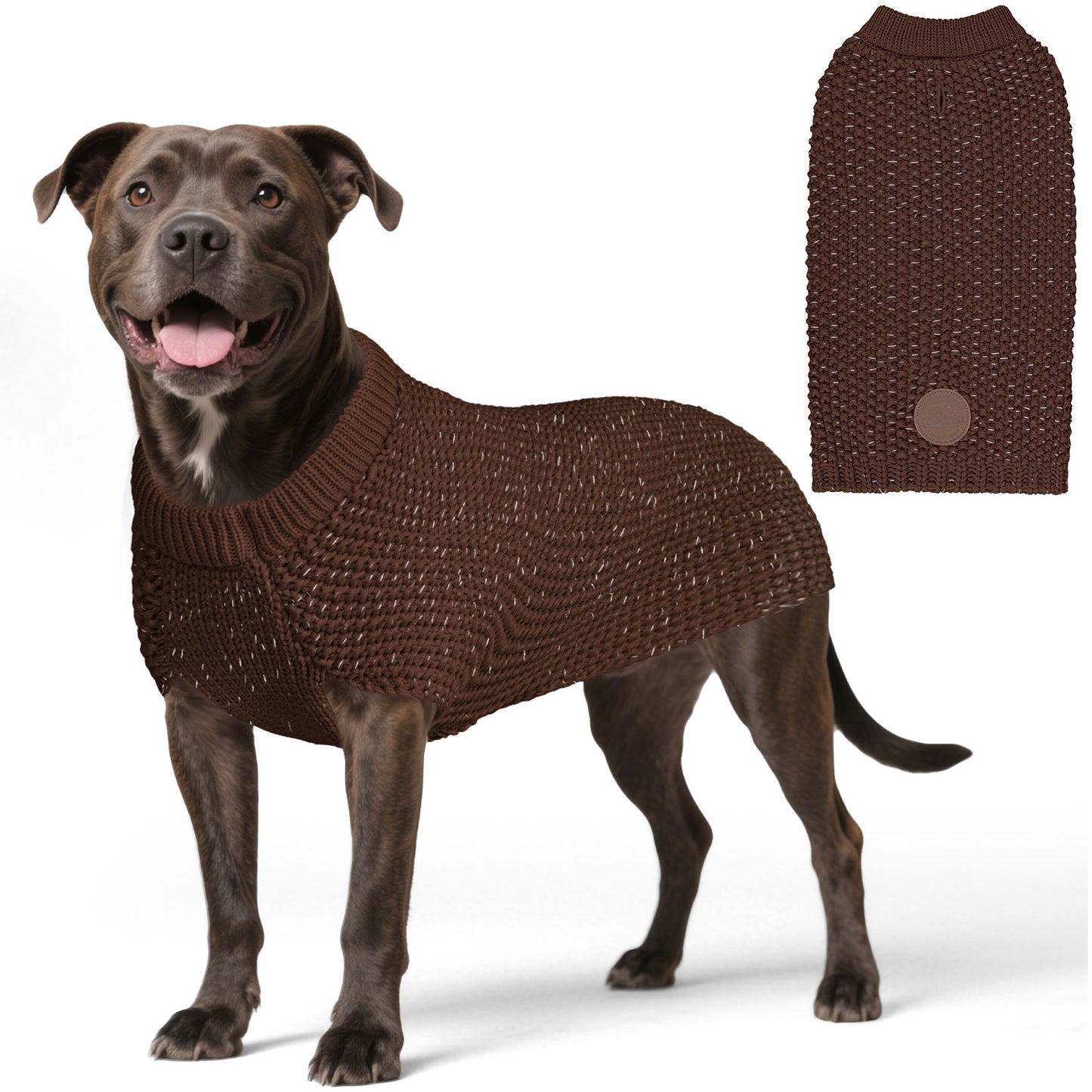 KYEESE Dog Sweater – with Leash Hole & Reflective Yarn, Thick Warm Pullover