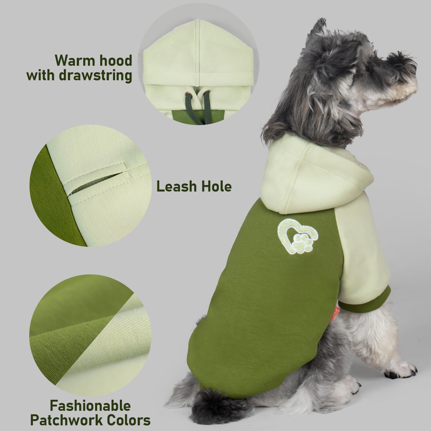 KYEESE Warm Dog Hoodie-Stretchy Comfort Drawstring with Leash Hole Dogs Winter Coat