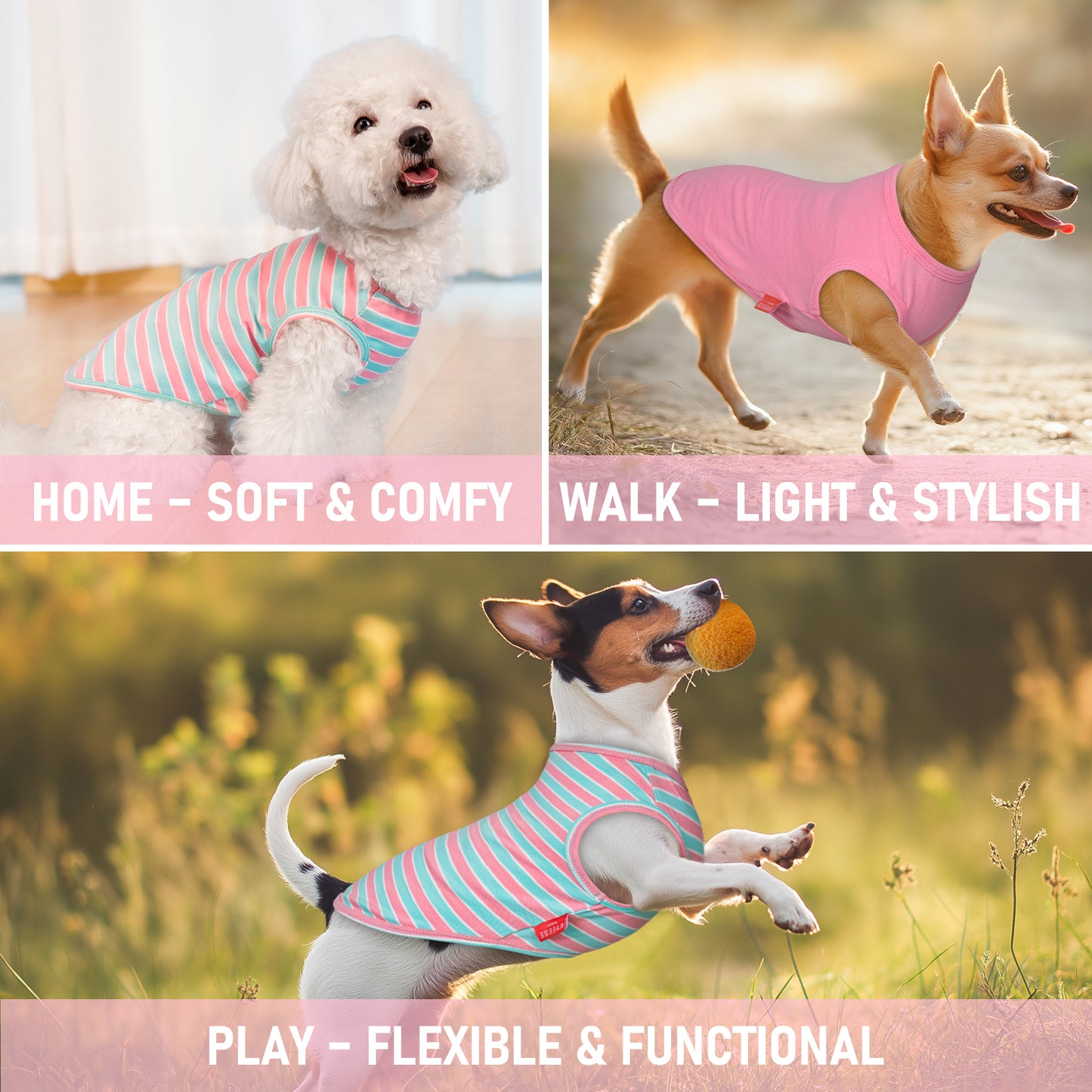 KYEESE 2Pack Striped Dog Shirts – Lightweight Cotton Sleeveless T-Shirts