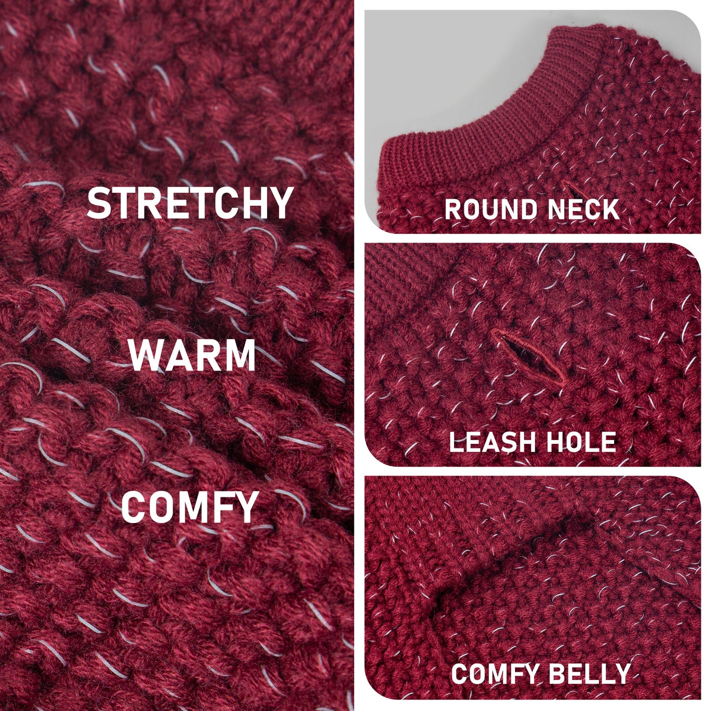 KYEESE Dog Sweater – with Leash Hole & Reflective Yarn, Thick Warm Pullover
