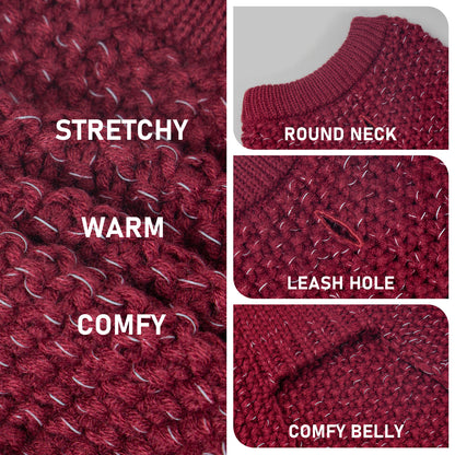 KYEESE Dog Sweater – with Leash Hole & Reflective Yarn, Thick Warm Pullover