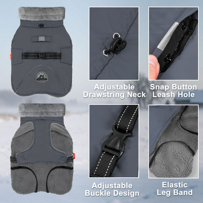 KYEESE Dog Coat-Windproof Warm Winter Jacket with Leash Hole ReflectiveThick Fleece Lined
