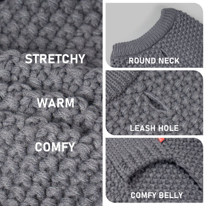 KYEESE Dog Sweater – with Leash Hole & Reflective Yarn, Thick Warm Pullover
