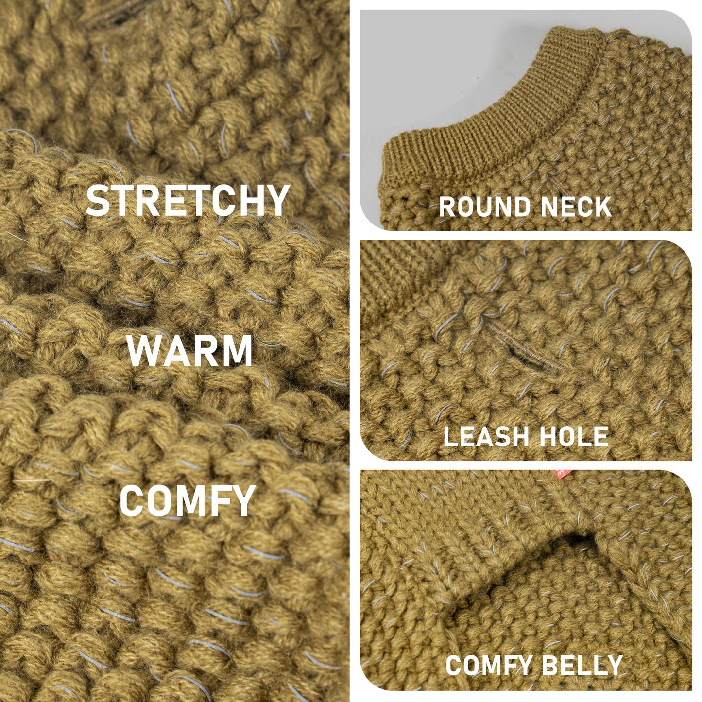 KYEESE Dog Sweater – with Leash Hole & Reflective Yarn, Thick Warm Pullover