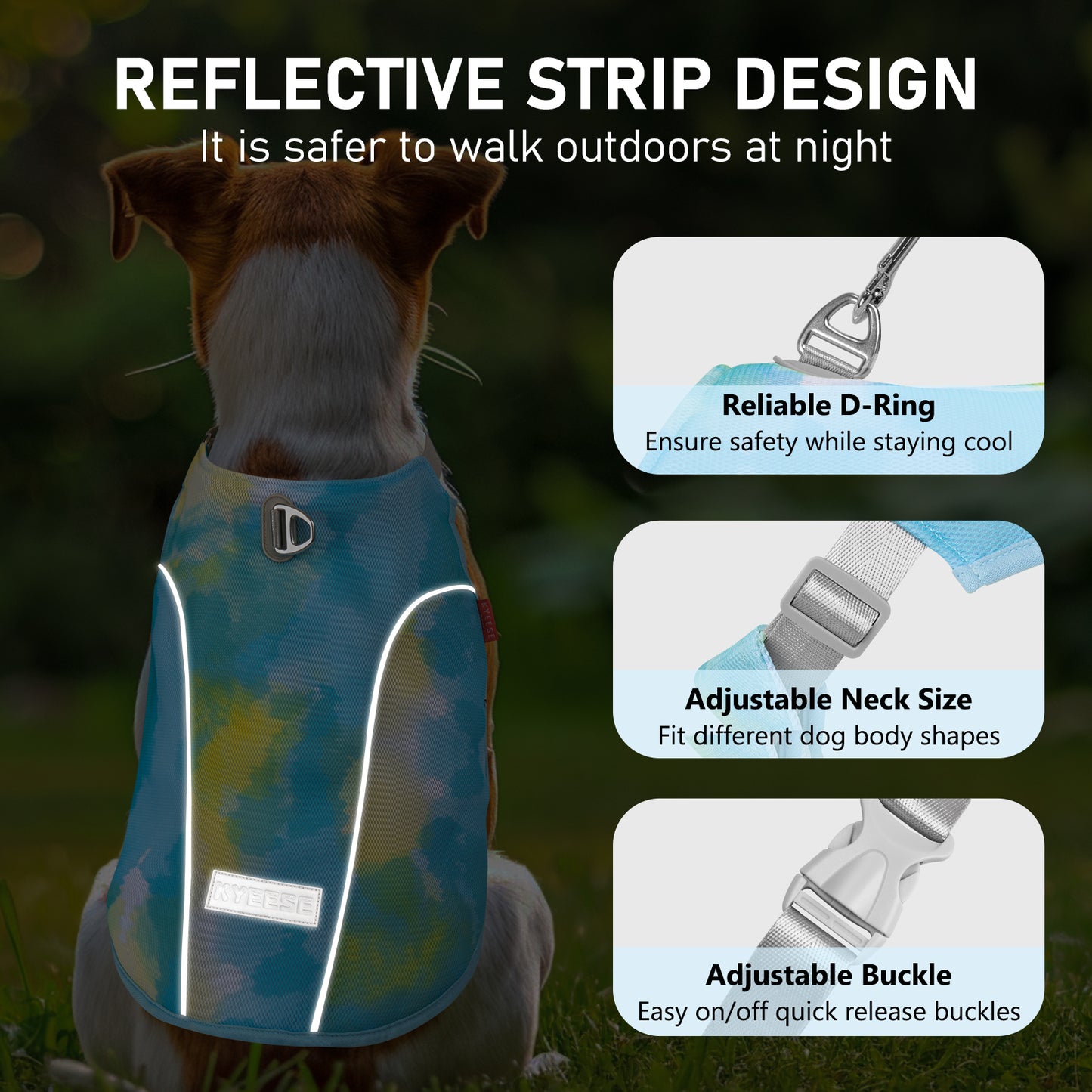 KYEESE Dog Cooling Vest-Adjustable Straps Dog Cooling Shirt with D Ring UV Protection Reflective Stripe