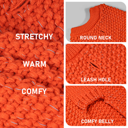 KYEESE Dog Sweater – with Leash Hole & Reflective Yarn, Thick Warm Pullover