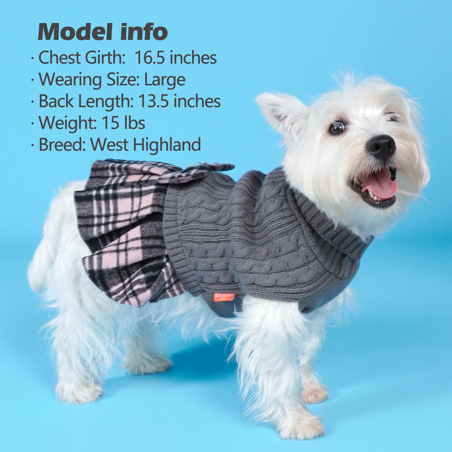 KYEESE Dog Sweater – Knitwear Dog Sweater Dress with Bowtie, Stretchy Thick Warm & Preppy Style