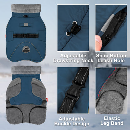 KYEESE Dog Coat-Windproof Warm Winter Jacket with Leash Hole ReflectiveThick Fleece Lined