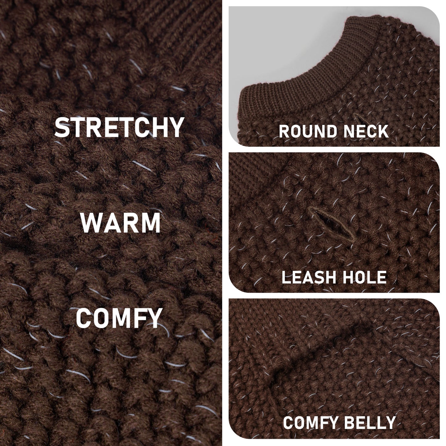 KYEESE Dog Sweater – with Leash Hole & Reflective Yarn, Thick Warm Pullover