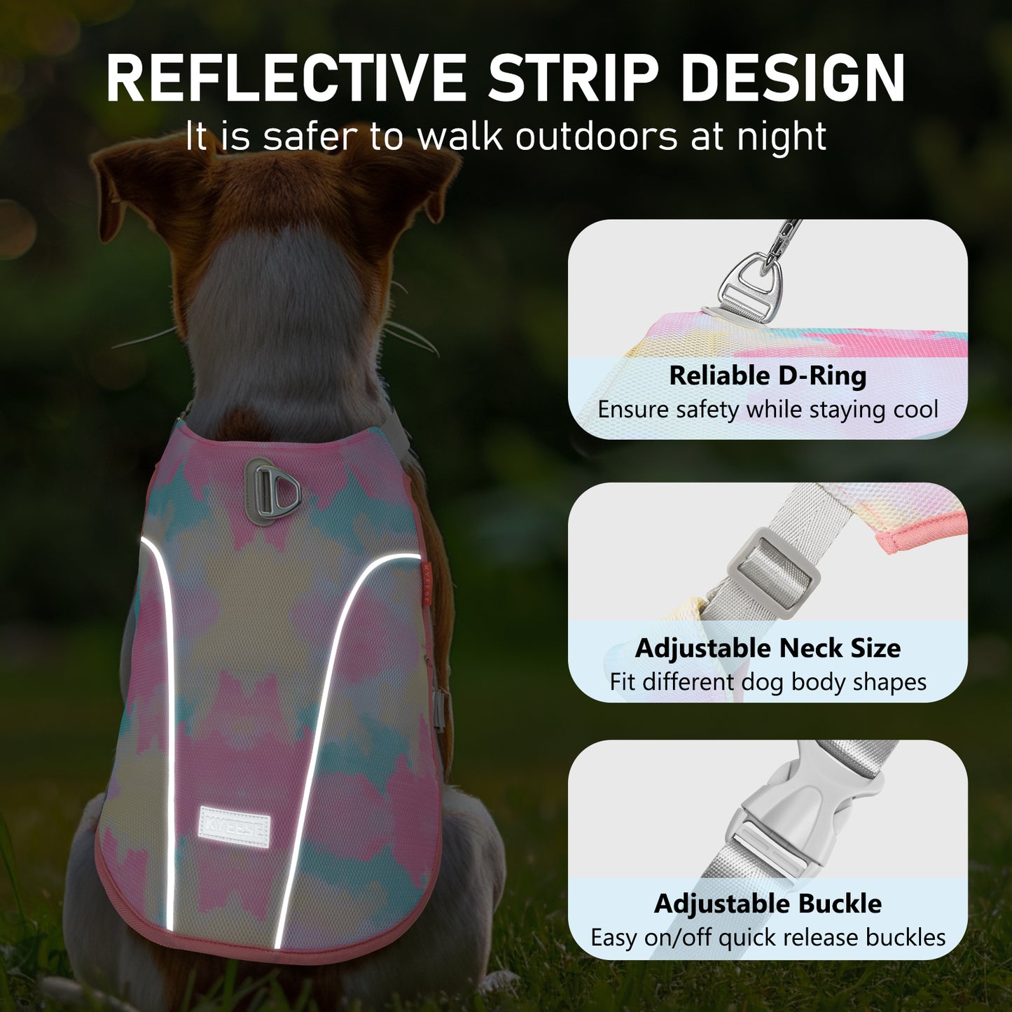 KYEESE Dog Cooling Vest-Adjustable Straps Dog Cooling Shirt with D Ring UV Protection Reflective Stripe