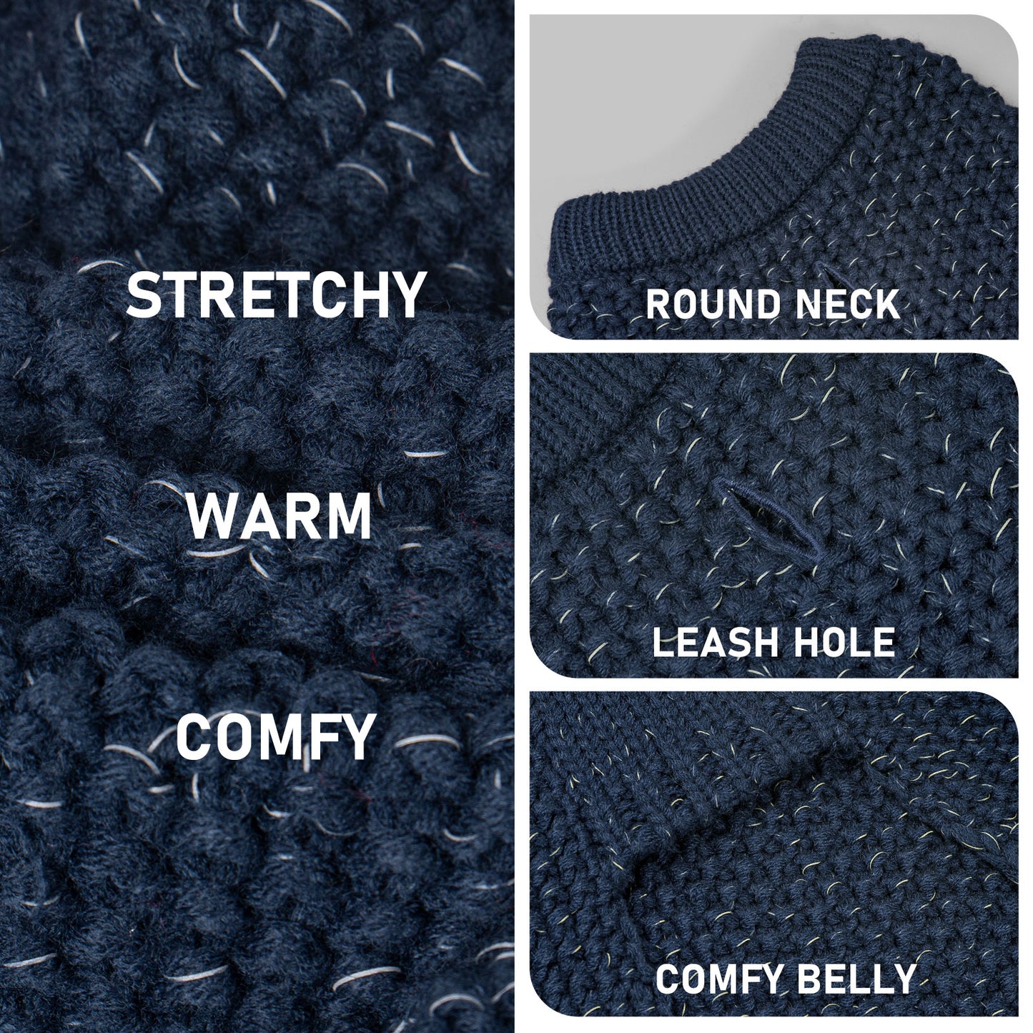KYEESE Dog Sweater – with Leash Hole & Reflective Yarn, Thick Warm Pullover