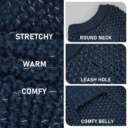 KYEESE Dog Sweater – with Leash Hole & Reflective Yarn, Thick Warm Pullover