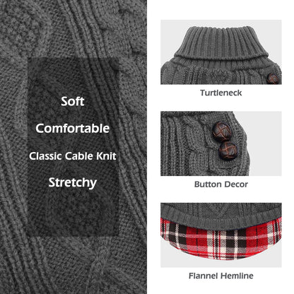 KYEESE Dog Sweater – Turtleneck Dog Sweater with Gingham Patchwork, Stretchy Knitwear Soft Warm