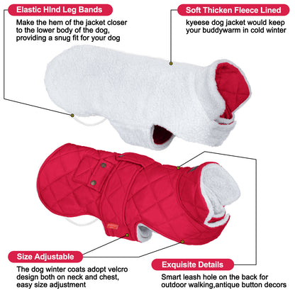 KYEESE Dog Coat-Pet Winter Coat with Leash Hole Thick Cat Clothes with Pocket Windproof Dog Jacket