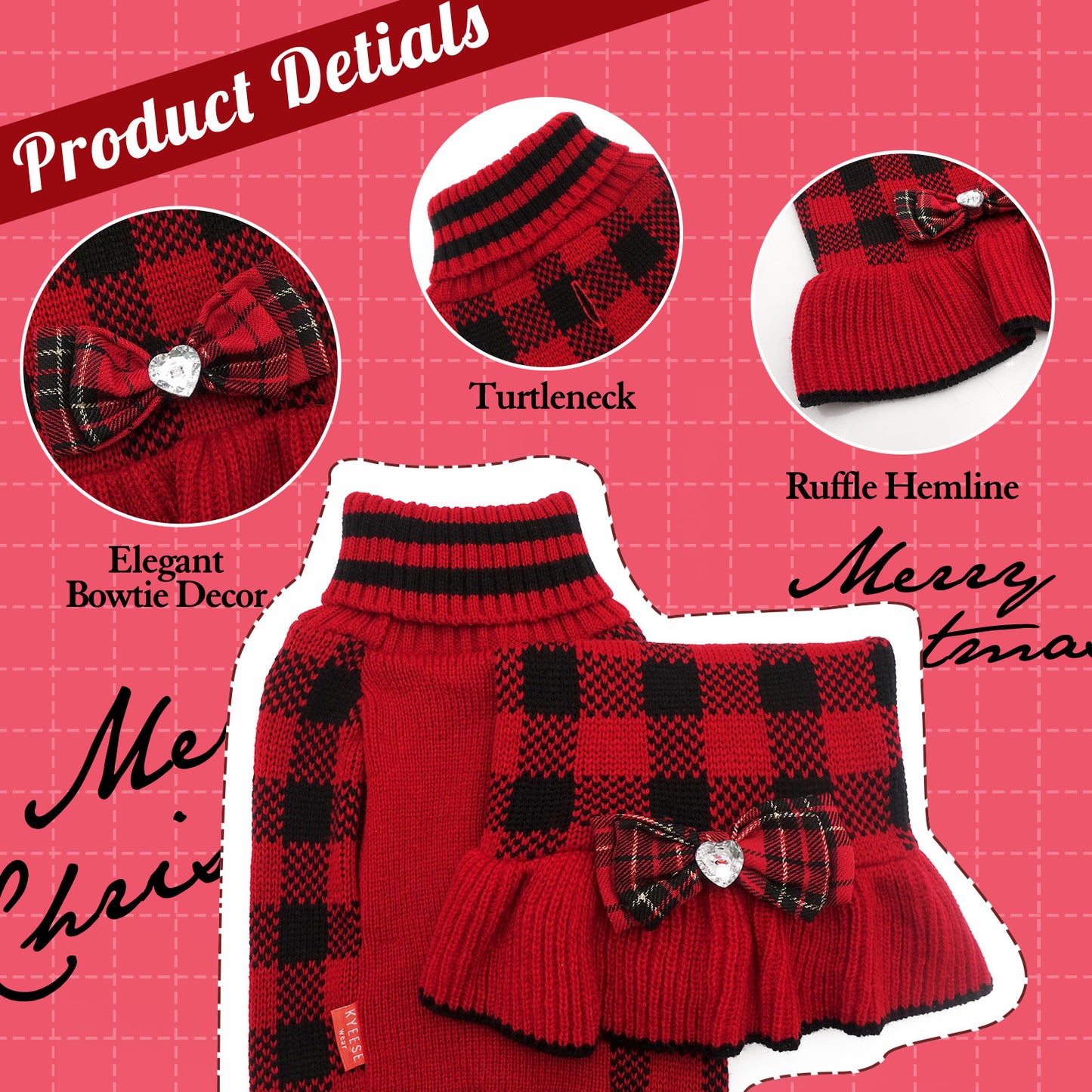 CHRISTMAS DOG PLAID SWEATER DRESS