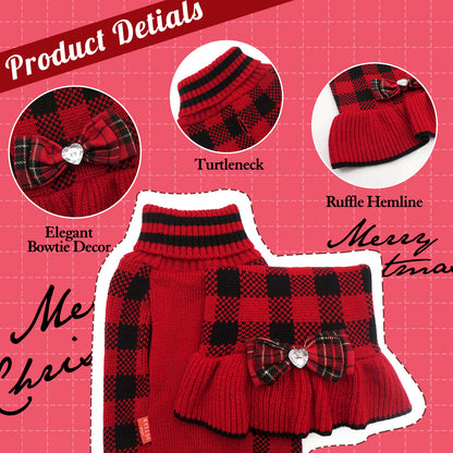 CHRISTMAS DOG PLAID SWEATER DRESS