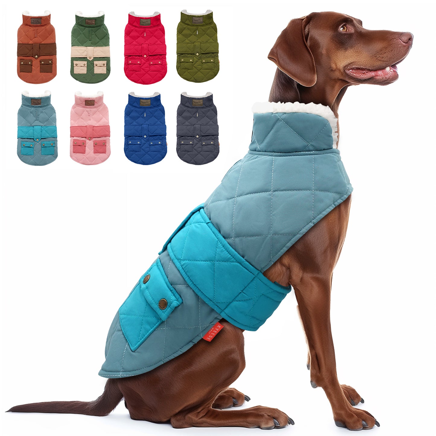 KYEESE Dog Coat-Pet Winter Coat with Leash Hole Thick Cat Clothes with Pocket Windproof Dog Jacket