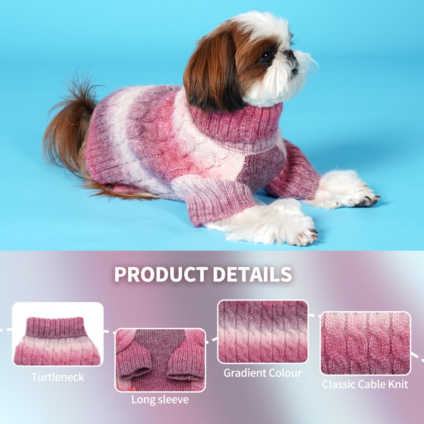 KYEESE Dog Sweaters-Color Block Fuzzy Thread Knitted Turtleneck Fall Winter Dog Sweater