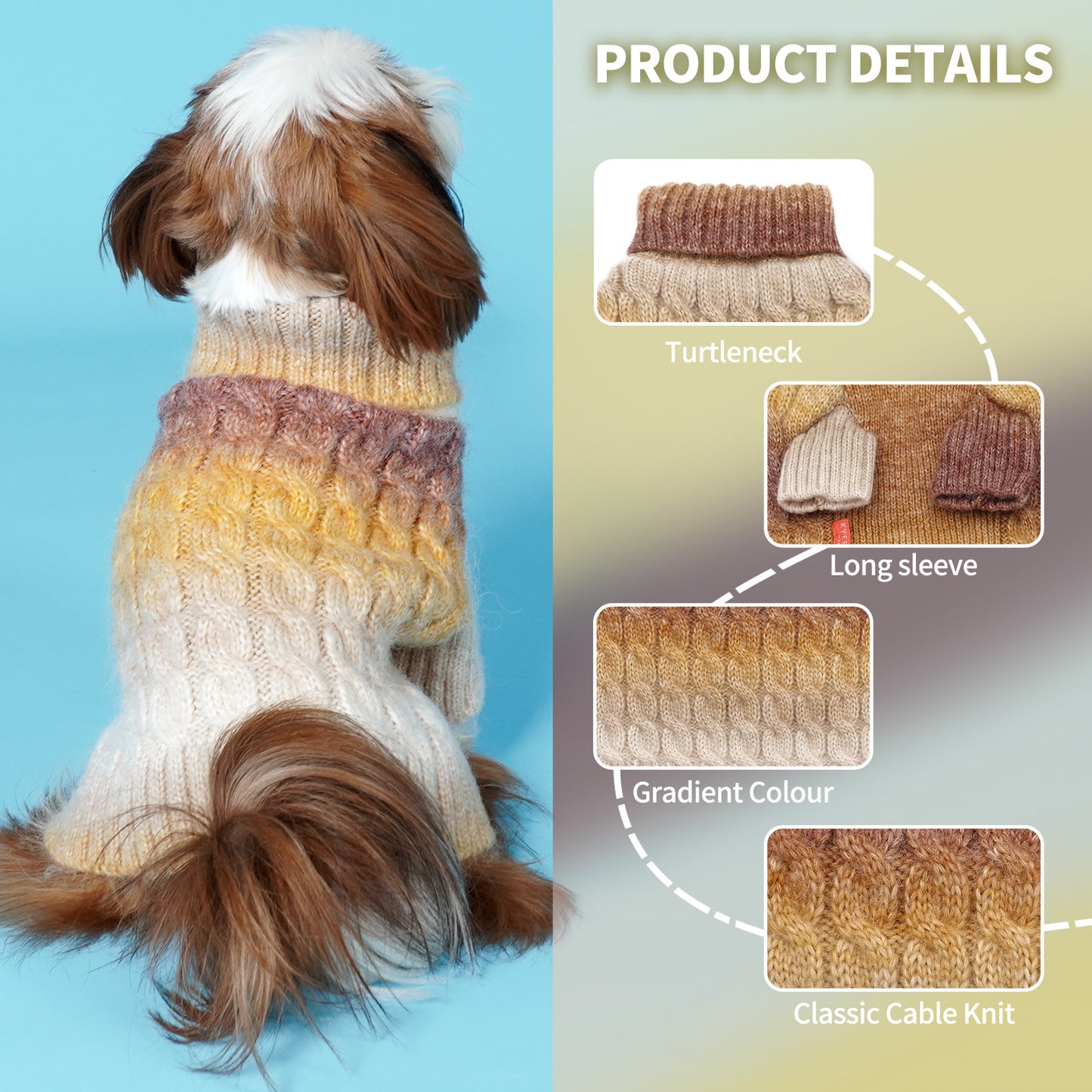 KYEESE Dog Sweaters-Color Block Fuzzy Thread Knitted Turtleneck Fall Winter Dog Sweater