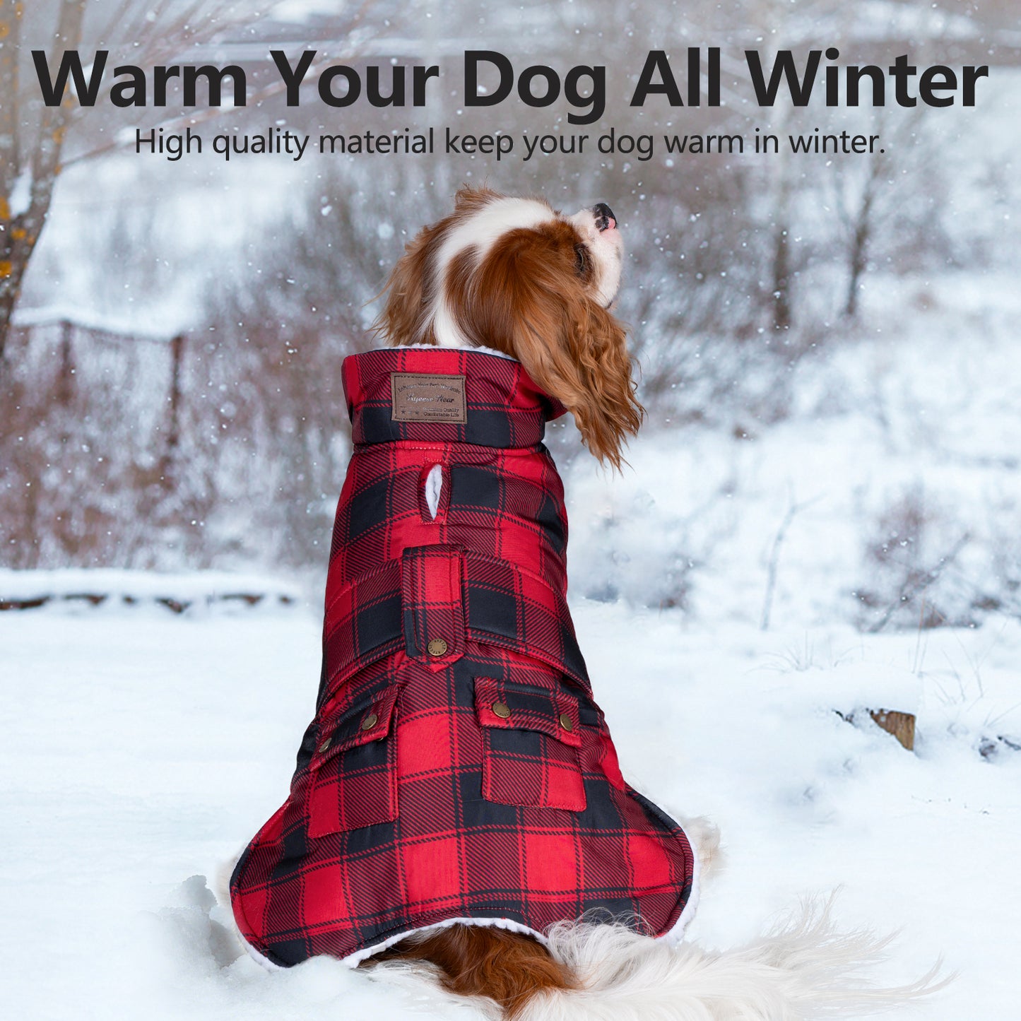 KYEESE Dog Coat-Pet Winter Coat with Leash Hole Thick Cat Clothes with Pocket Windproof Dog Jacket