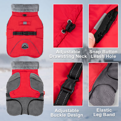 KYEESE Dog Coat-Windproof Warm Winter Jacket with Leash Hole ReflectiveThick Fleece Lined