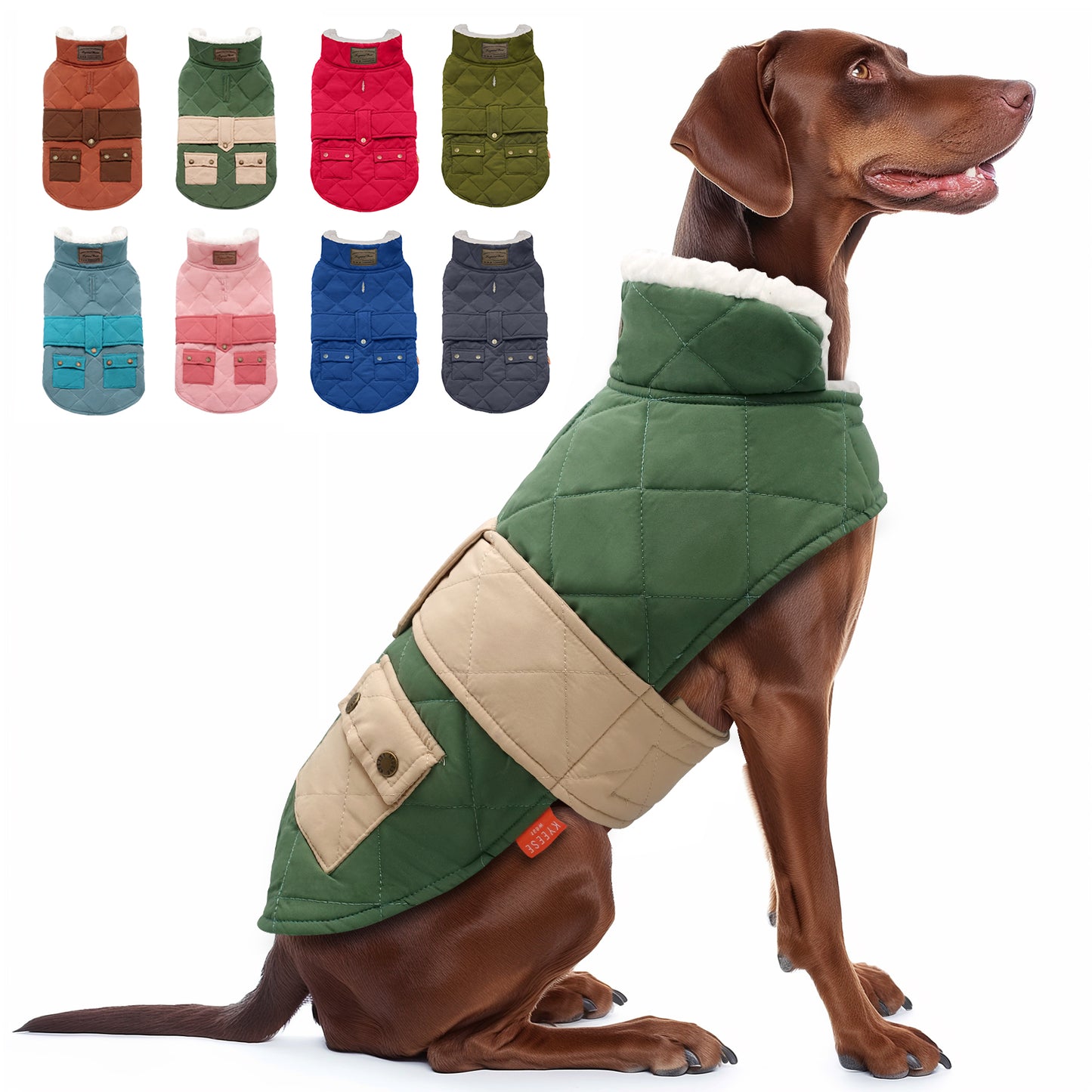KYEESE Dog Coat-Pet Winter Coat with Leash Hole Thick Cat Clothes with Pocket Windproof Dog Jacket