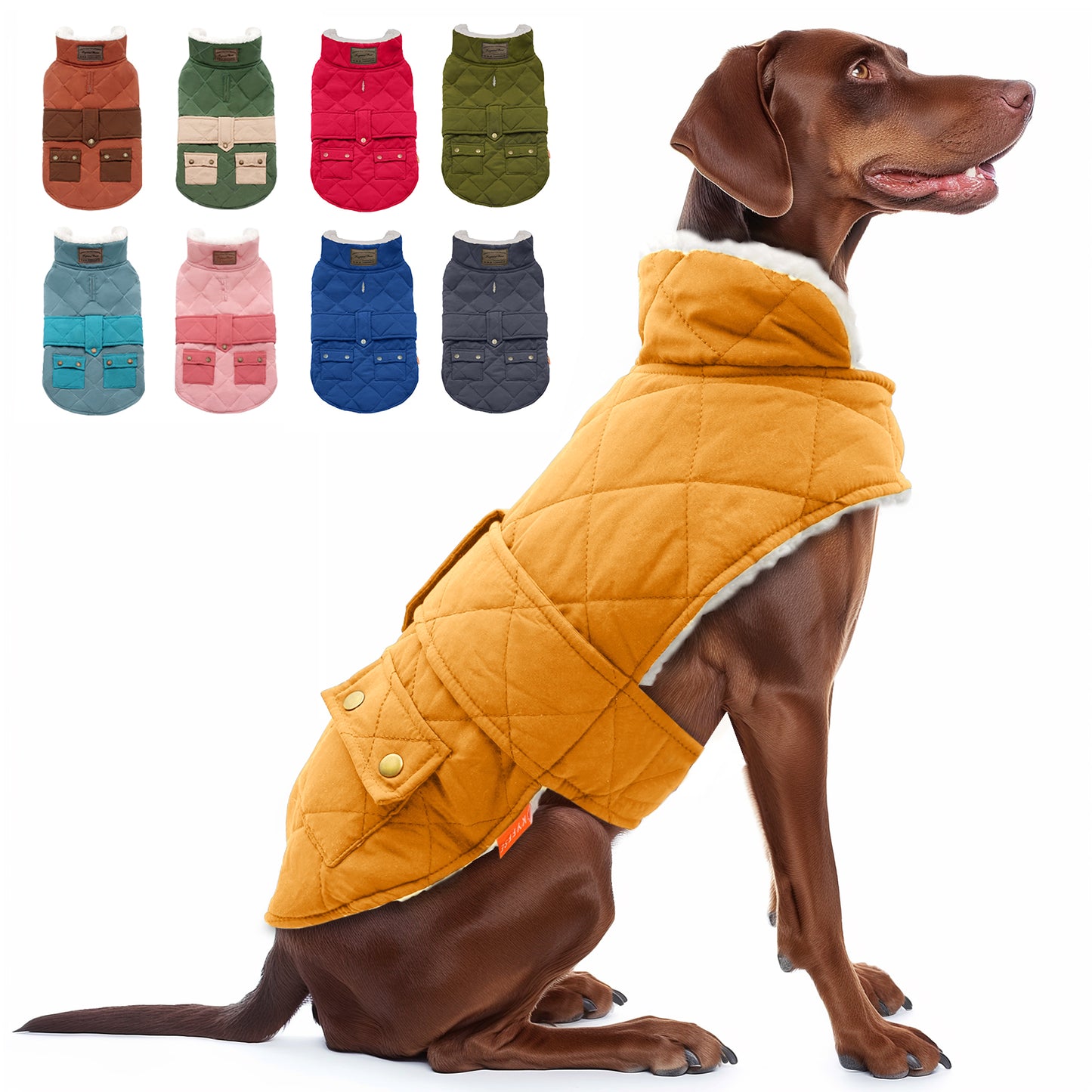 KYEESE Dog Coat-Pet Winter Coat with Leash Hole Thick Cat Clothes with Pocket Windproof Dog Jacket