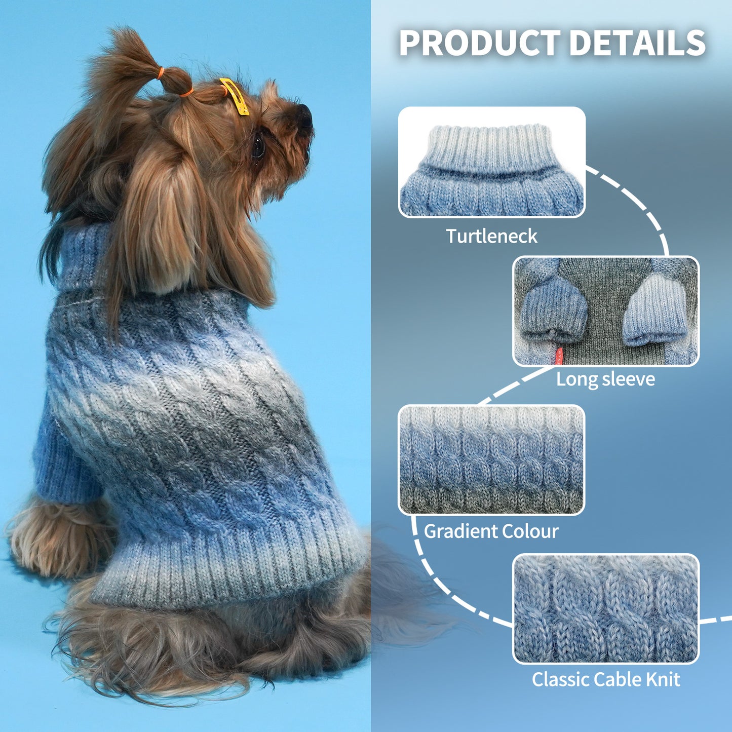 KYEESE Dog Sweaters-Color Block Fuzzy Thread Knitted Turtleneck Fall Winter Dog Sweater