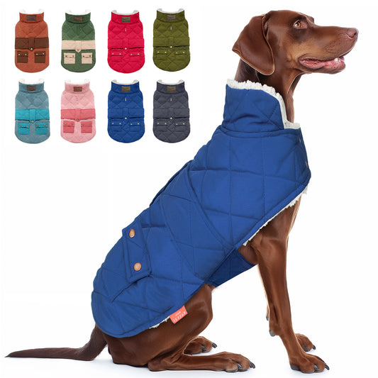 KYEESE Dog Coat-Pet Winter Coat with Leash Hole Thick Cat Clothes with Pocket Windproof Dog Jacket