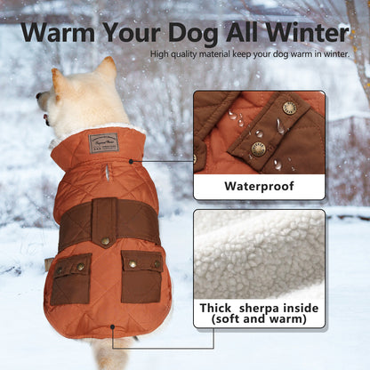KYEESE Dog Coat-Pet Winter Coat with Leash Hole Thick Cat Clothes with Pocket Windproof Dog Jacket