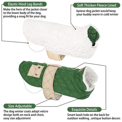 KYEESE Dog Coat-Pet Winter Coat with Leash Hole Thick Cat Clothes with Pocket Windproof Dog Jacket