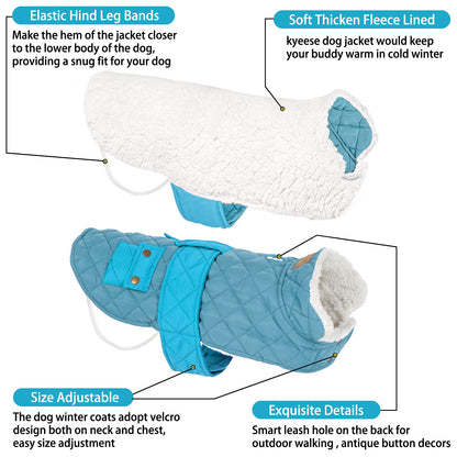 KYEESE Dog Coat-Pet Winter Coat with Leash Hole Thick Cat Clothes with Pocket Windproof Dog Jacket