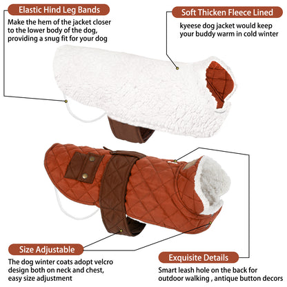 KYEESE Dog Coat-Pet Winter Coat with Leash Hole Thick Cat Clothes with Pocket Windproof Dog Jacket