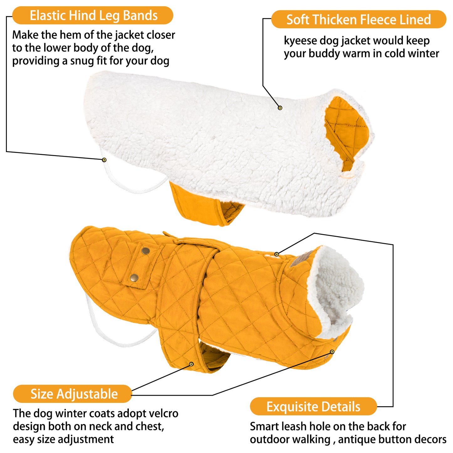 KYEESE Dog Coat-Pet Winter Coat with Leash Hole Thick Cat Clothes with Pocket Windproof Dog Jacket